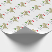 メリークリスマスツリーかわいい恐竜サンタハット ラッピングペーパー (角)