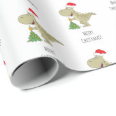 メリークリスマスツリーかわいい恐竜サンタハット ラッピングペーパー (ロールコーナー)