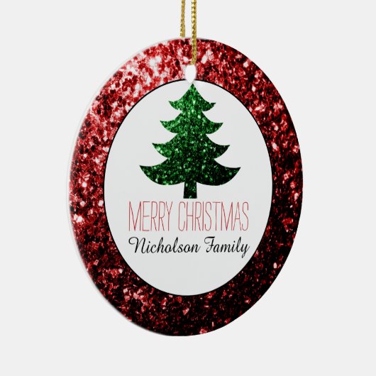 メリークリスマスツリーが赤い緑に輝く名前 セラミックオーナメント (右)