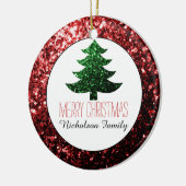 メリークリスマスツリーが赤い緑に輝く名前 セラミックオーナメント (左)