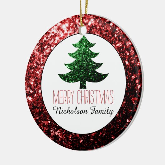 メリークリスマスツリーが赤い緑に輝く名前 セラミックオーナメント (左)