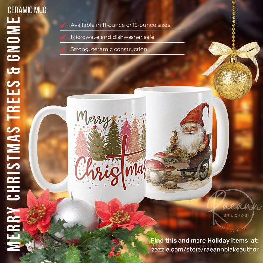 メリークリスマスツリーとノームの陶器マグ コーヒーマグカップ
