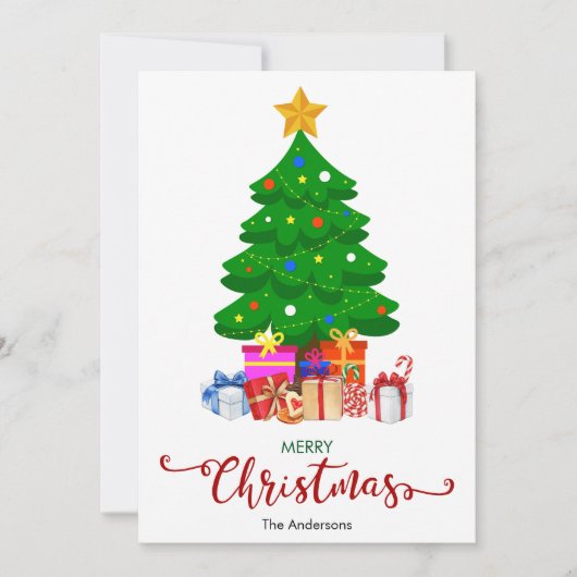 メリークリスマスツリーとプレゼントクリスマスカード シーズンカード (正面)