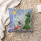 メリークリスマスツリーと霜の降りた雪だるまウォーター色 クッション (ブランケット)