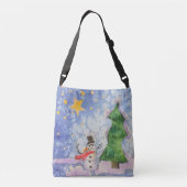 メリークリスマスツリーと霜の降りた雪だるまウォーター色 クロスボディバッグ (裏面)