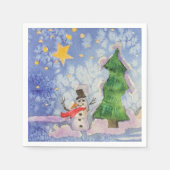 メリークリスマスツリーと霜の降りた雪だるまウォーター色 スタンダードカクテルナプキン (正面)