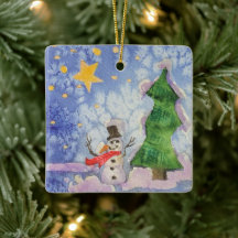 メリークリスマスツリーと霜の降りた雪だるまウォーター色