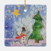 メリークリスマスツリーと霜の降りた雪だるまウォーター色 セラミックオーナメント (裏面)