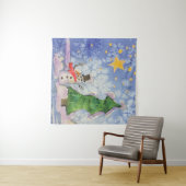 メリークリスマスツリーと霜の降りた雪だるまウォーター色 タペストリー (インサイチュ(横))