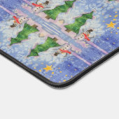 メリークリスマスツリーと霜の降りた雪だるまウォーター色 デスクマット (コーナー)