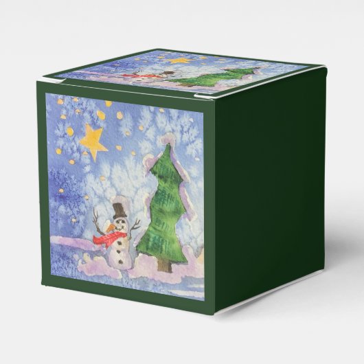 メリークリスマスツリーと霜の降りた雪だるまウォーター色 フェイバーボックス (正面サイド)