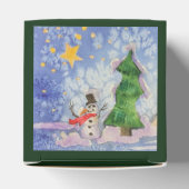 メリークリスマスツリーと霜の降りた雪だるまウォーター色 フェイバーボックス (上部)