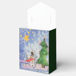 メリークリスマスツリーと霜の降りた雪だるまウォーター色 フェイバーボックス