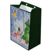 メリークリスマスツリーと霜の降りた雪だるまウォーター色 ミディアムペーパーバッグ (裏面アングル)