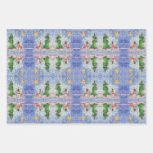 メリークリスマスツリーと霜の降りた雪だるまウォーター色 ラッピングペーパーシート (正面)