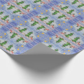 メリークリスマスツリーと霜の降りた雪だるまウォーター色 ラッピングペーパー (角)