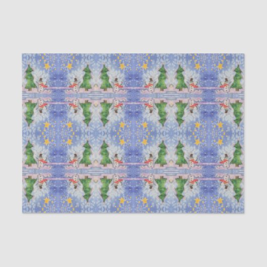 メリークリスマスツリーと霜の降りた雪だるまウォーター色 薄葉紙 (正面)