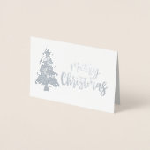 メリークリスマスツリーのシルバーカリグラフィスクリプト 箔カード (正面)