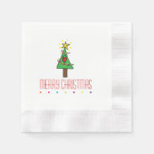メリークリスマスツリーのストリングライト 縁ありカクテルナプキン (正面)