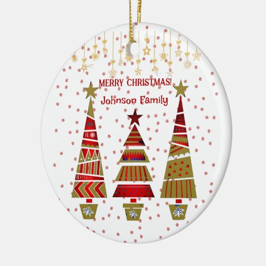 メリークリスマスツリーのデコーススノーフレークの家族の名前 セラミックオーナメント (左)