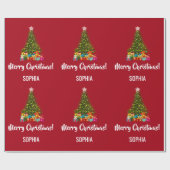 メリークリスマスツリーのバウブルライトパーソナライズされた ラッピングペーパー (フラット)