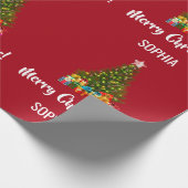 メリークリスマスツリーのバウブルライトパーソナライズされた ラッピングペーパー (角)