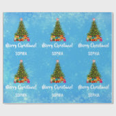 メリークリスマスツリーのバウブルライトパーソナライズされた ラッピングペーパー (フラット)