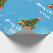 メリークリスマスツリーのバウブルライトパーソナライズされた ラッピングペーパー (角)