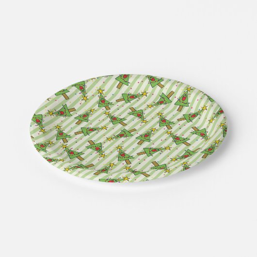 メリークリスマスツリーのライトの列オーナメント ペーパープレート (アングル)