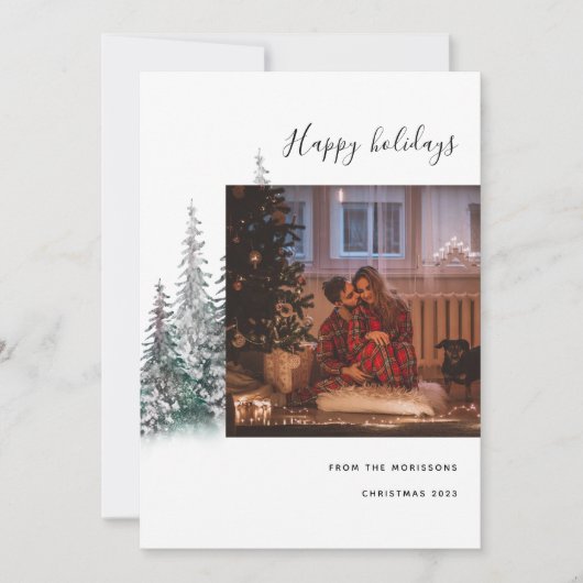 メリークリスマスツリーの家族の写真モダン幸せ シーズンカード (正面)