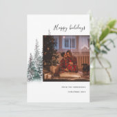 メリークリスマスツリーの家族の写真モダン幸せ シーズンカード (スタンド正面)