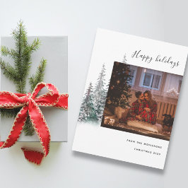 メリークリスマスツリーの家族の写真モダン幸せ シーズンカード