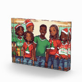 メリークリスマスツリーの少年の女の子のフォトブロック フォトブロック (右)