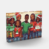 メリークリスマスツリーの少年の女の子のフォトブロック フォトブロック (左)