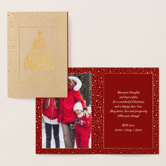 メリークリスマスツリーの形の書道写真 箔カード