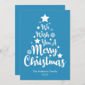 メリークリスマスツリーの形の青いクリスマスカード シーズンカード (正面/裏面)