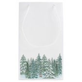 メリークリスマスツリーの森のモダン金ゴールドスクリプト休日 スモールペーパーバッグ (裏面)