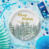 メリークリスマスツリーの森のモダン金ゴールドスクリプト休日 ペーパープレート (パーティー)