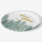 メリークリスマスツリーの森のモダン金ゴールドスクリプト休日 ペーパープレート (アングル)