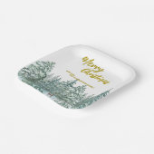 メリークリスマスツリーの森のモダン金ゴールドスクリプト休日 ペーパープレート (傾斜あり)