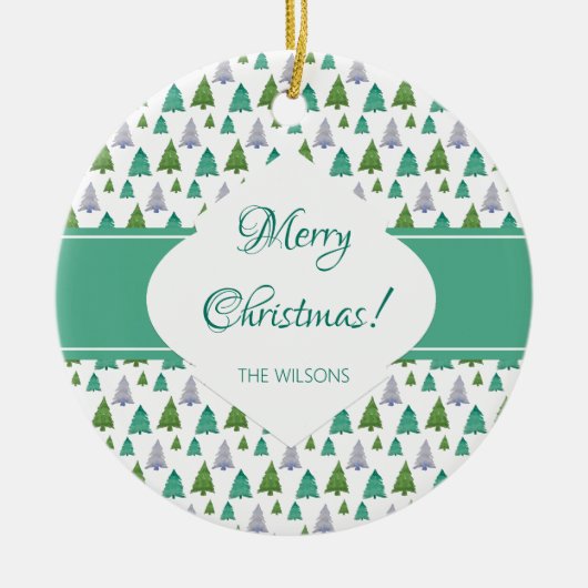 メリークリスマスツリーの水の色パステルパターン セラミックオーナメント (正面)