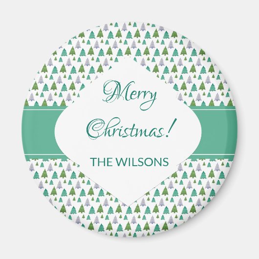 メリークリスマスツリーの水の色パステルパターン マグネット (正面)