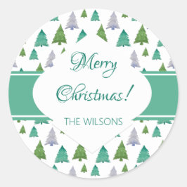 メリークリスマスツリーの水の色パステルパターン ラウンドシール