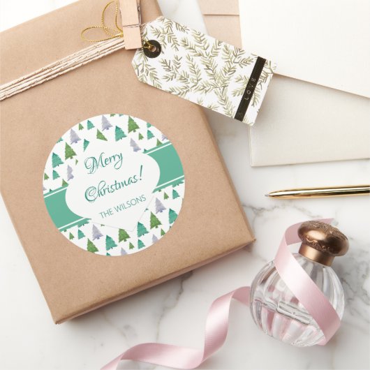 メリークリスマスツリーの水の色パステルパターン ラウンドシール (ギフト)