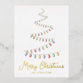 メリークリスマスツリーの水彩オーナメント ゴールド 箔シーズンポストカード (正面)