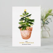 メリークリスマスツリーの水彩弓イラストレーション 箔シーズンカード (立ち正面)