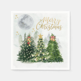 メリークリスマスツリーの水彩紙ナプキン スタンダードカクテルナプキン