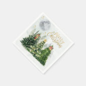 メリークリスマスツリーの水彩紙ナプキン スタンダードカクテルナプキン (角)