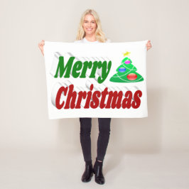 メリークリスマスツリーの赤と緑のタイポグラフィ フリースブランケット