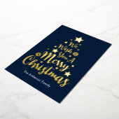 メリークリスマスツリーの青 箔シーズンカード (回転した状態)